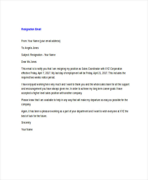 Resignation Email 27 Examples Format Pdf Examples