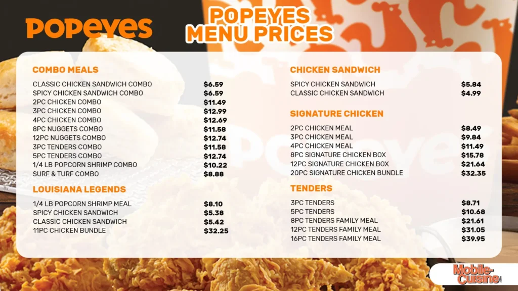 Popeyes Menus  - Menu Examples, AI Menu Generator