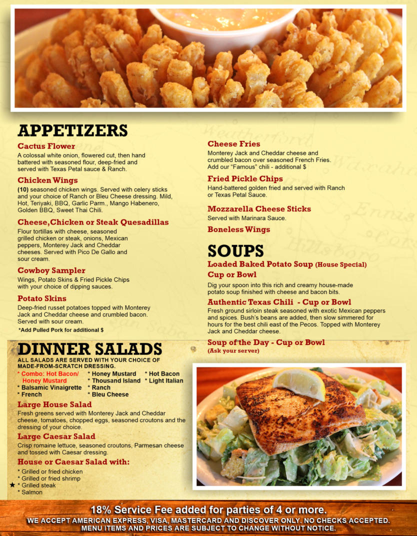 Texas Roadhouse Menus  - Menu Examples, AI Menu Generator