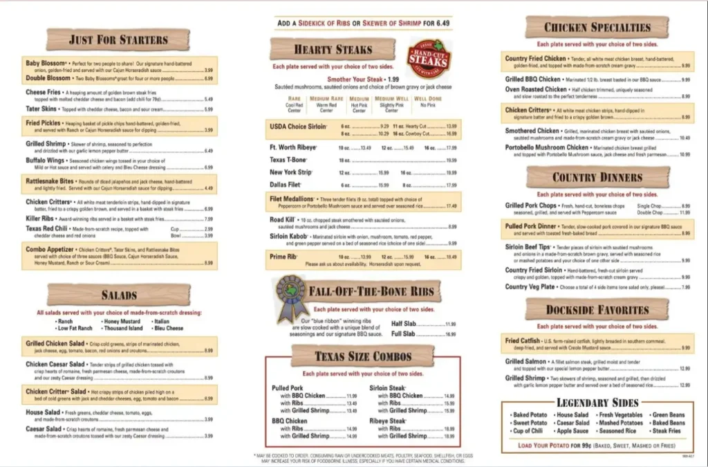 Texas Roadhouse Menus  - Menu Examples, AI Menu Generator