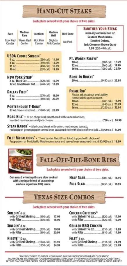 Texas Roadhouse Menus  - Menu Examples, AI Menu Generator