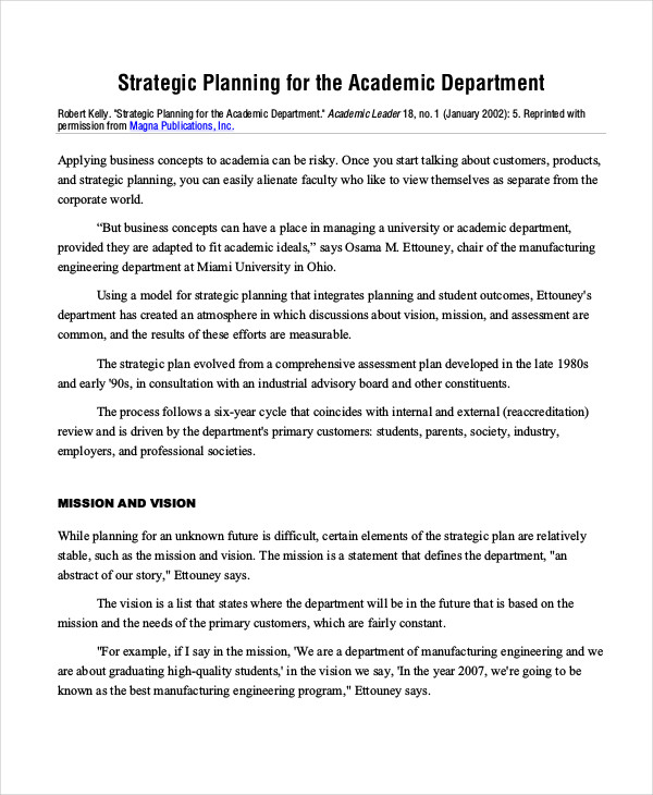 academic department strategic plan