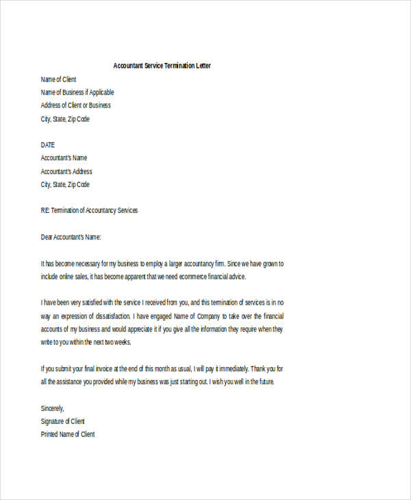 accounting service termination letter