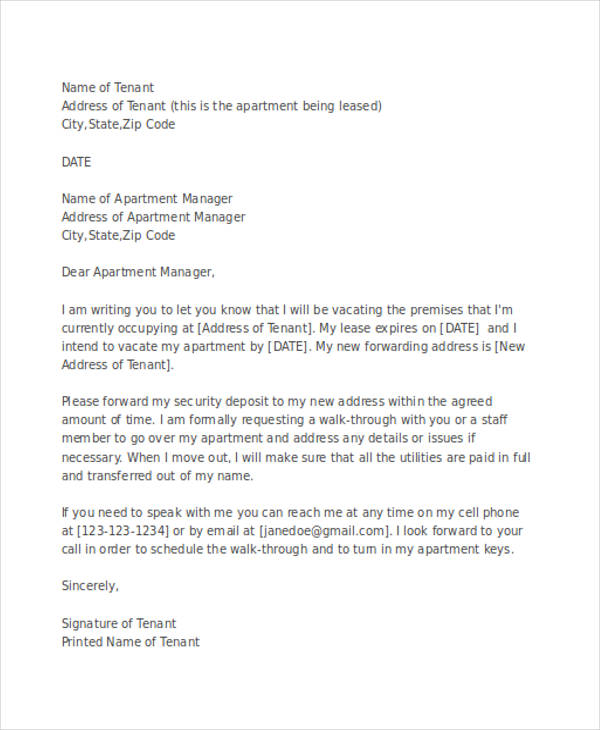apartment contract termination letter