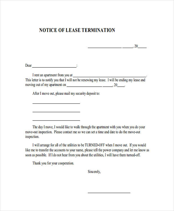 apartment lease termination letter