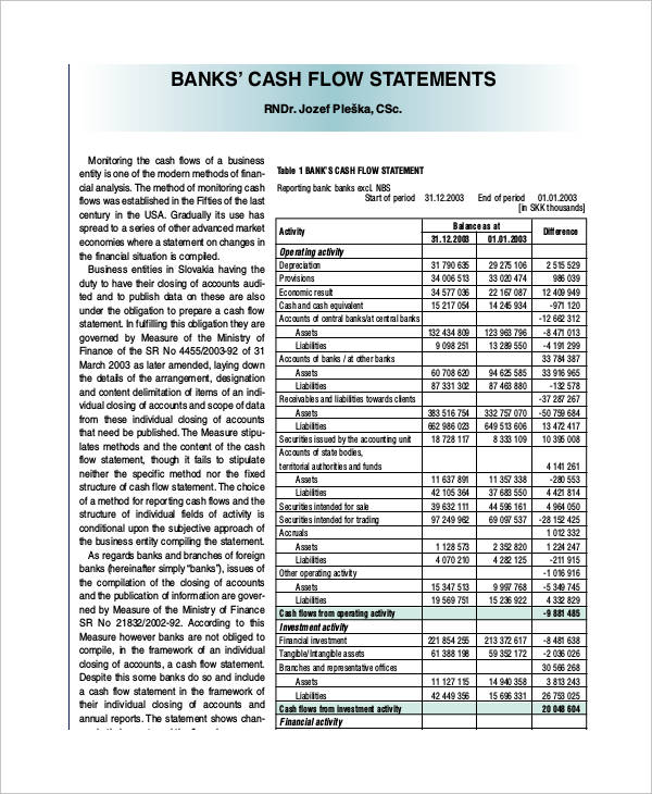 bank loan cash flow statement