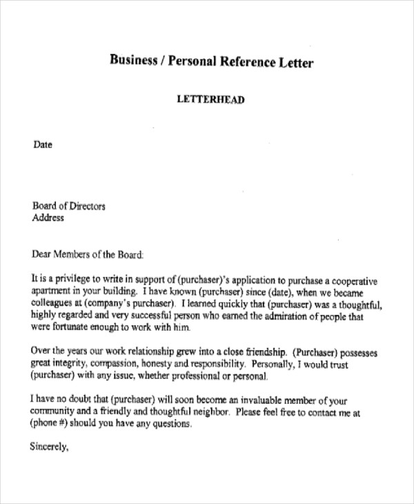 Sample Reference Letter For A Friend For An Apartment