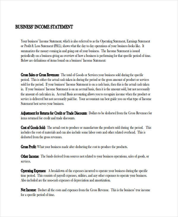 Income Statement - 100+ Examples, Format, Pdf | Examples