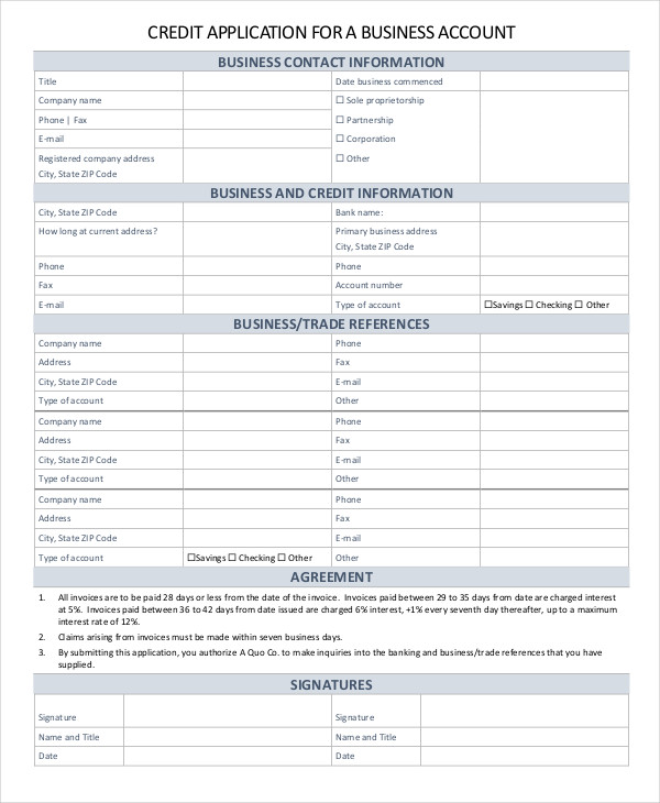 business account credit application
