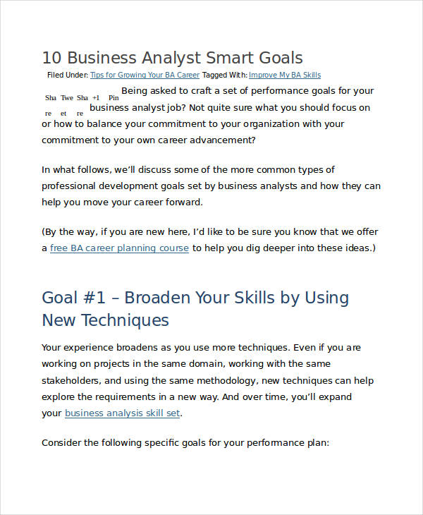 Business Analyst Smart Goals