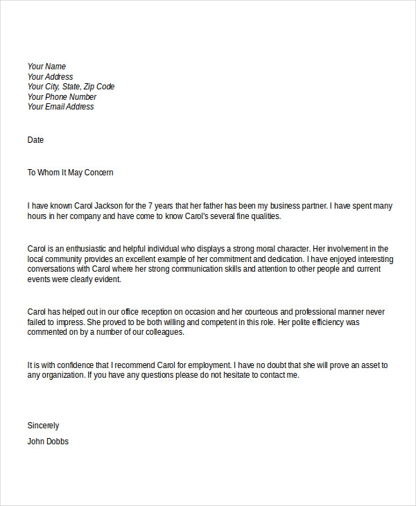 business character reference letter sample