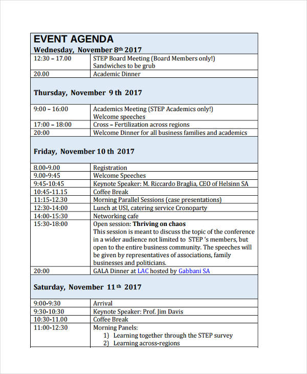 Business Event Agenda In PDF 