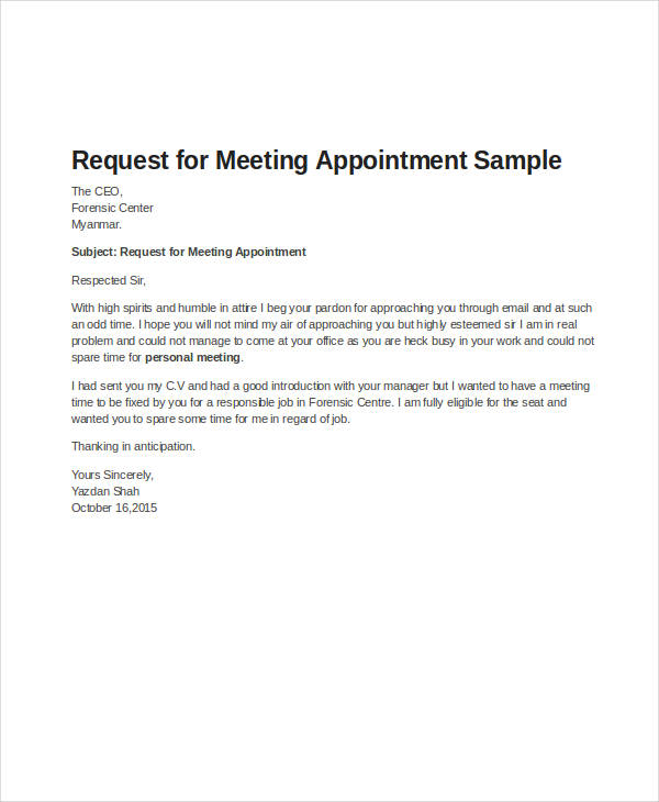 Business Meeting Appointment Letter Sample