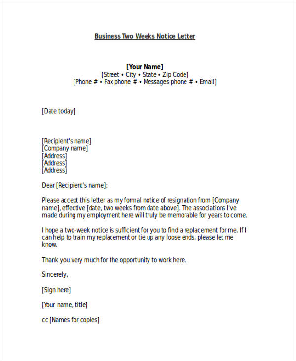 23+ Two Weeks Notice Letter Examples & Samples - Google 