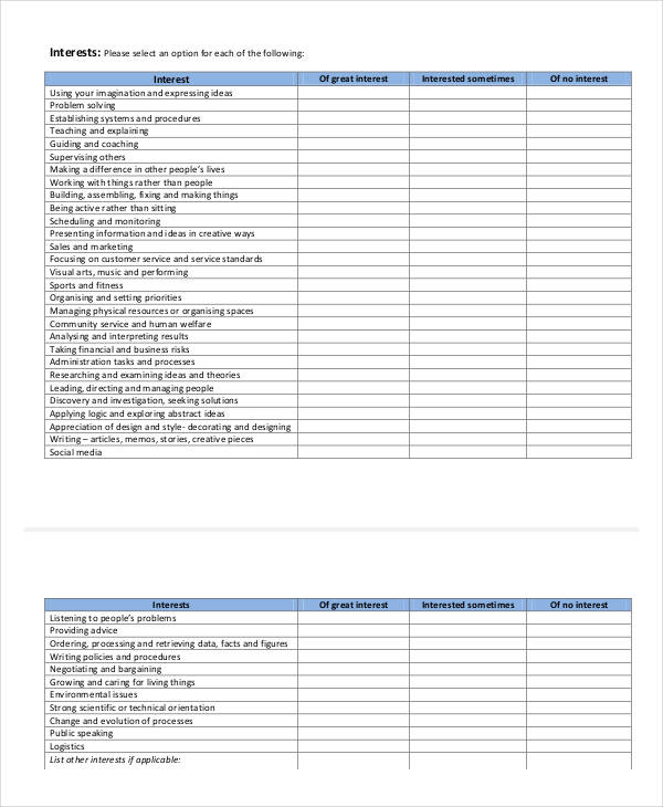 career-assessment-inventory-free-printable