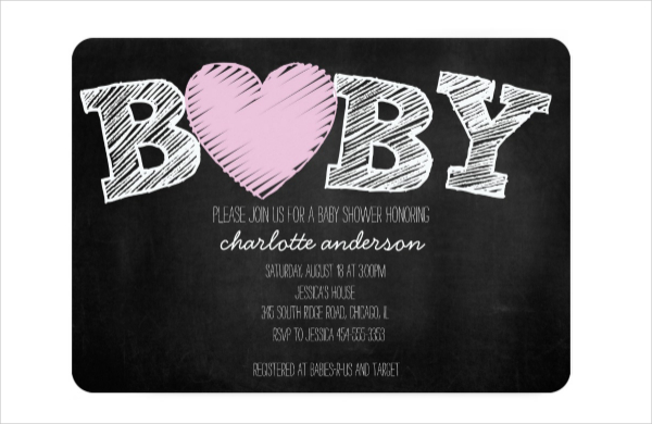 chalkboard girl baby shower invitation1