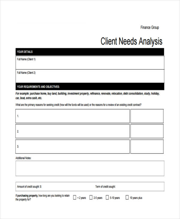 client financial needs analysis
