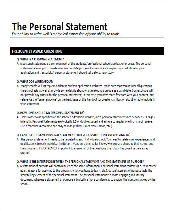 professional personal statement examples