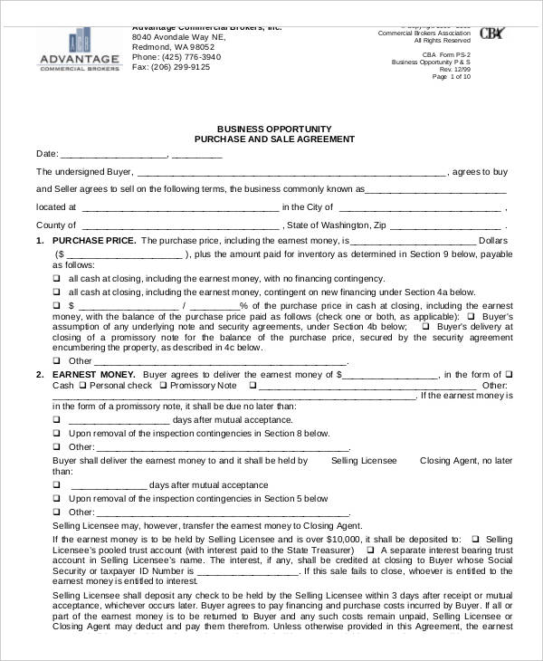 Commercial Business Purchase Agreement
