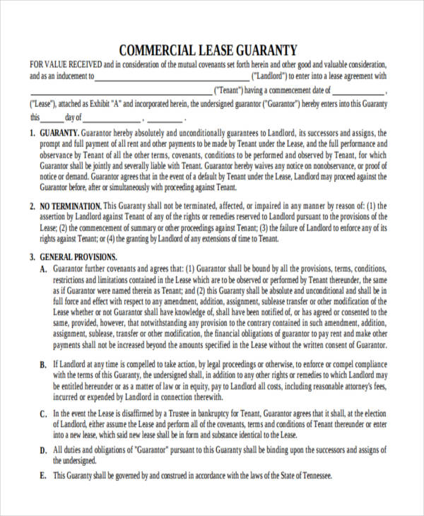 commercial lease guaranty agreement