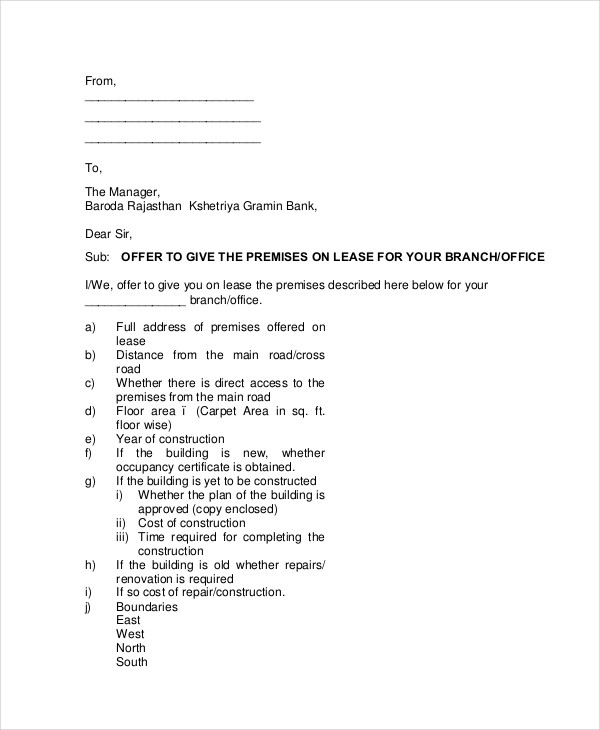 commercial lease letter example