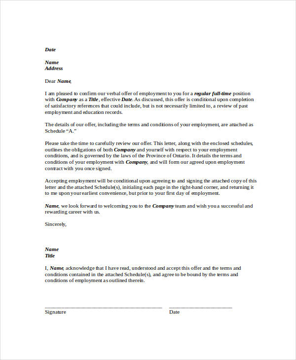 company job appointment letter