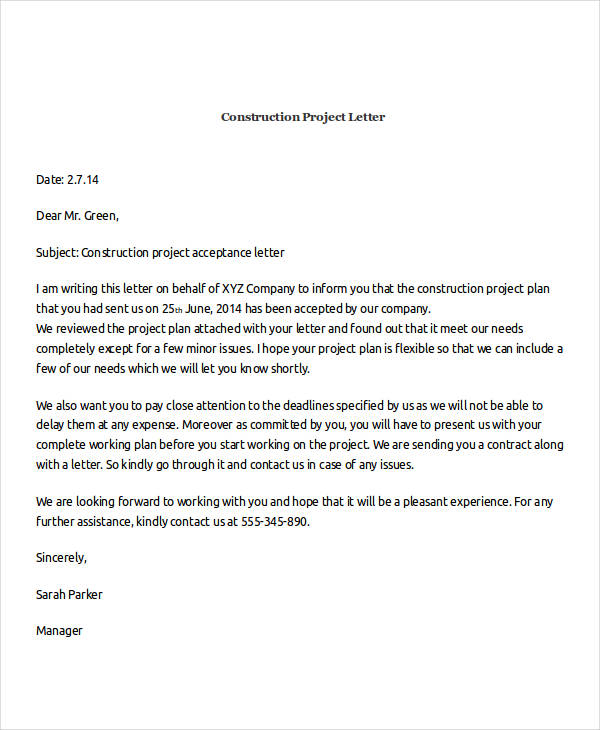 construction project letter