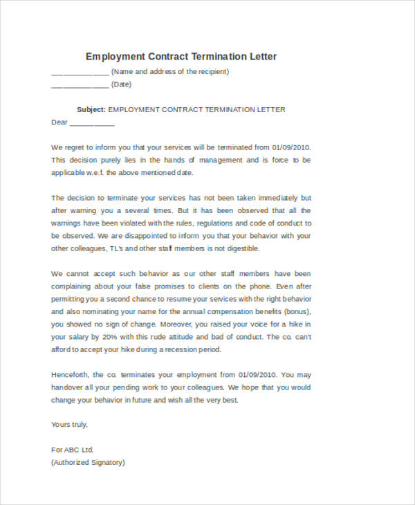 Termination Letter Examples - 77+ in PDF | MS Word | Google Docs ...