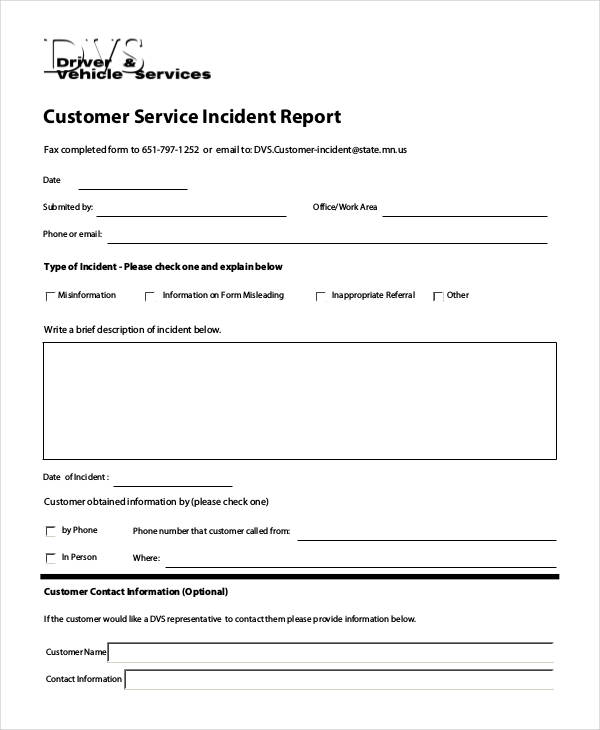 Customer Service Incident Report