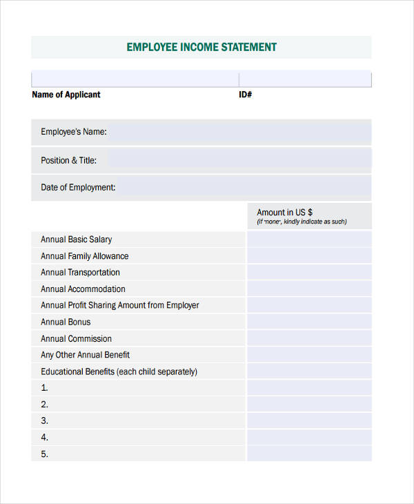 Employee Annual Income Statement