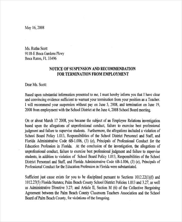 Florida Employment Termination Letter from images.examples.com