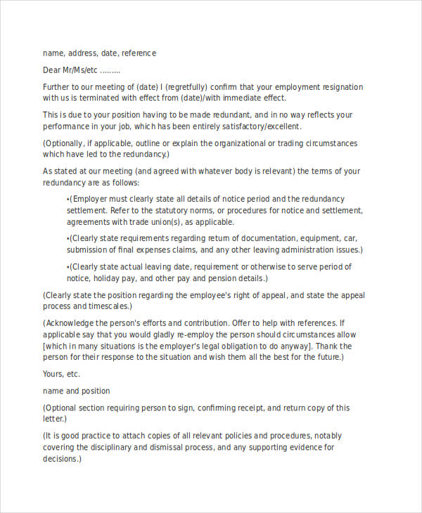 employee termination request letter