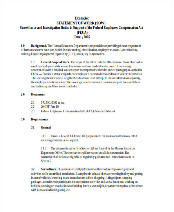 Statement of Work - 32+ Examples, Format, Pdf | Examples