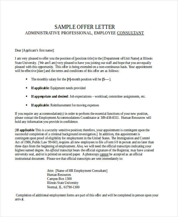 employment consultant application letter