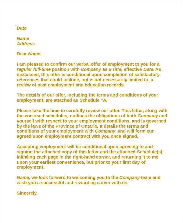 employment contract letter example