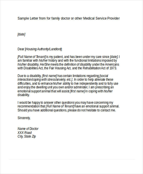 family doctor recommendation letter