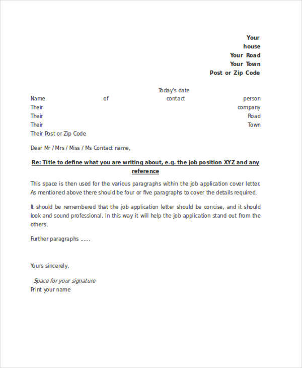 formal job application letter