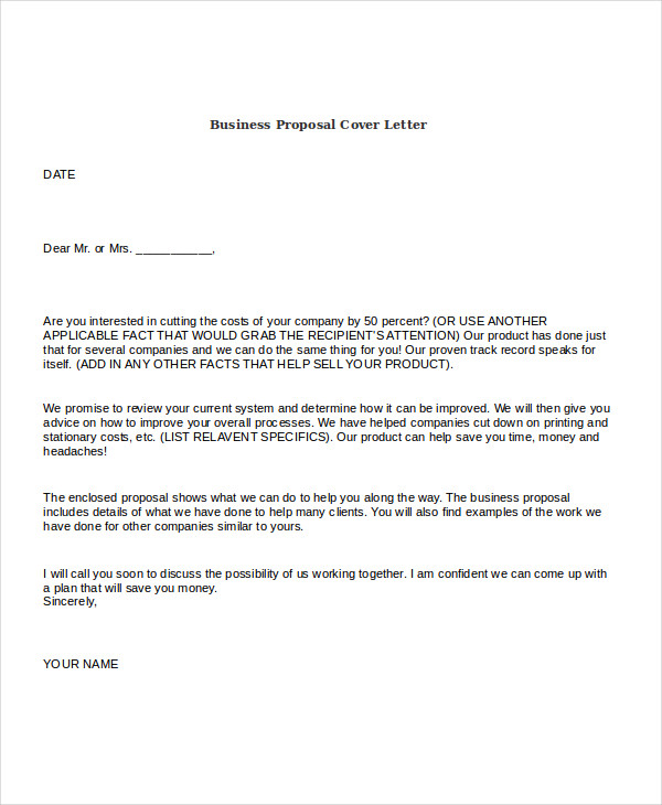 sample of cover letter for a business proposal