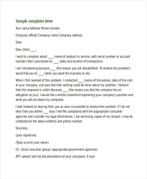 Example company. Business Letter complaint. Complaint Letter to the Company. Official Letter to Company. Official complaint Letter.