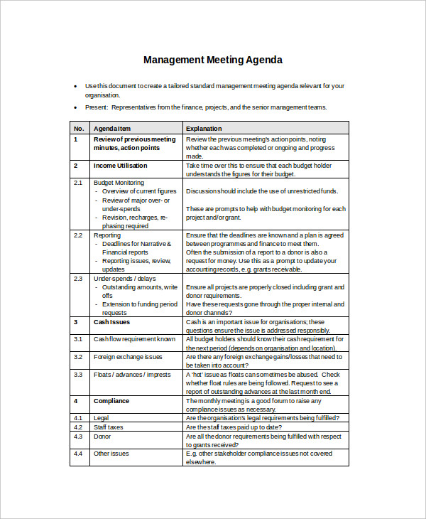 meeting agenda management examples doc pdf