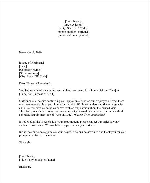 free missed appointment letter