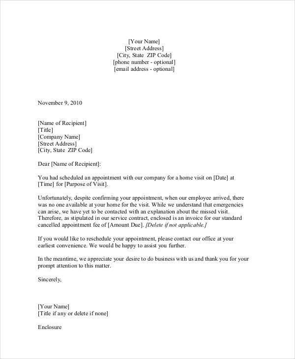 Free Missed Appointment Letter