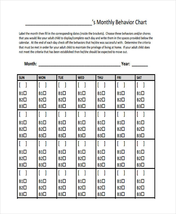 Behavior Chart 32  Examples Word Pdf Excel Google Docs Google Sheets