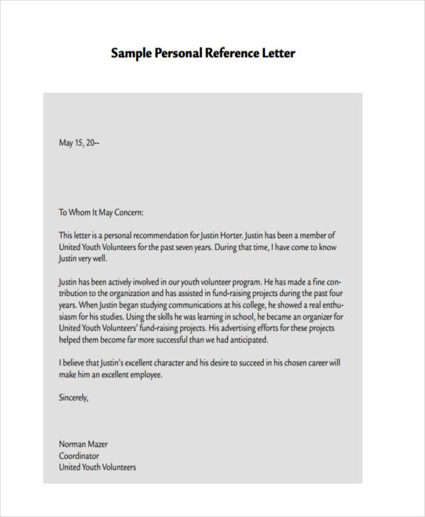free personal recommendation letter