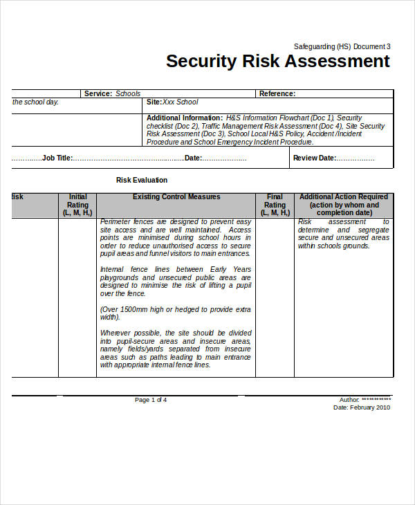 Risk Assessment 45 Examples Pdf Doc 0509