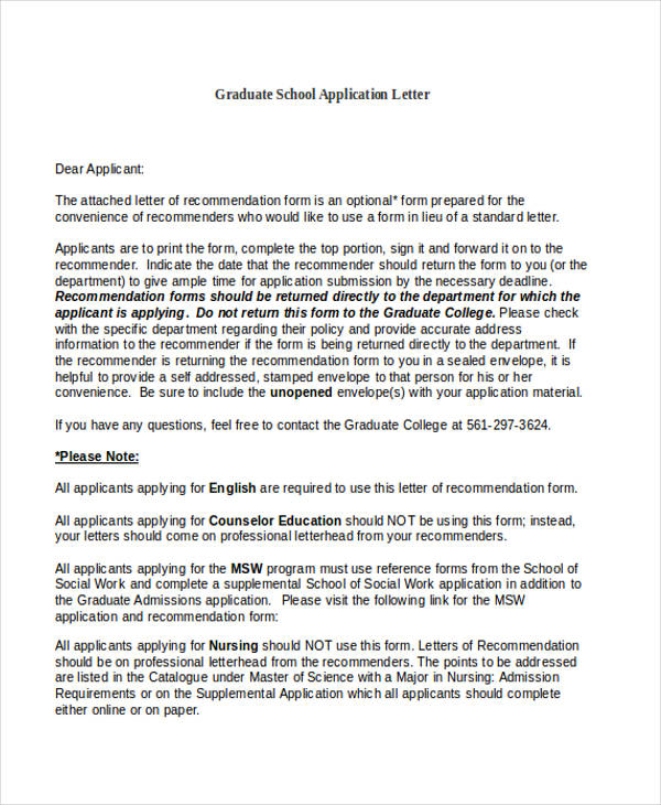 Graduate School Application Letter