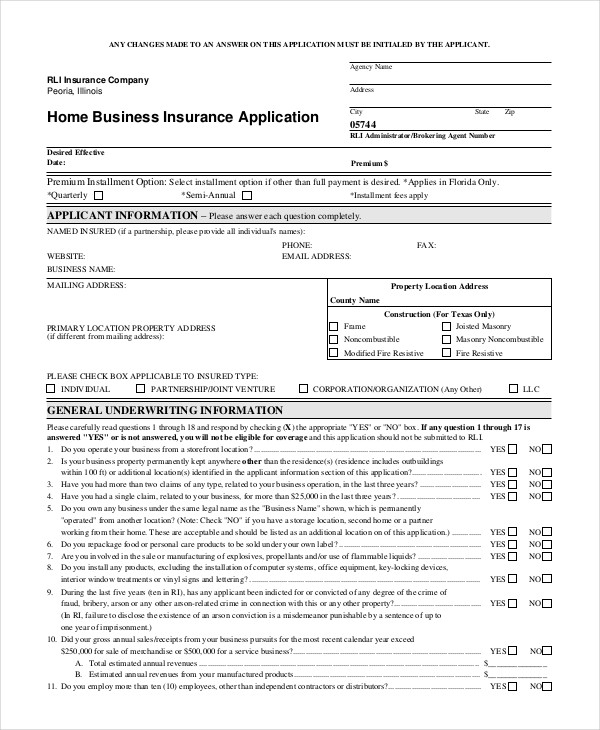 home business insurance application