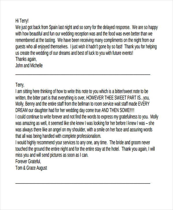 Sample Of Thank You Letter To Hotel Staff