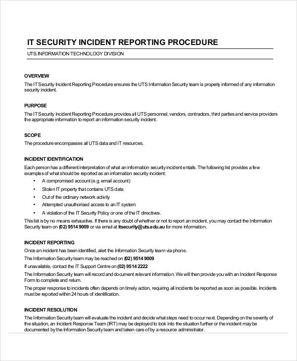 Information Security Incident Report Template PDF Template