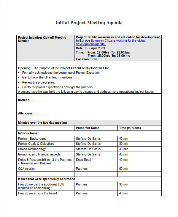 Initial Project Meeting Agenda